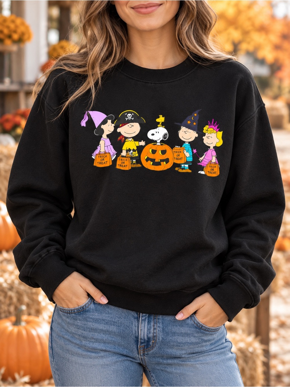 Halloween Friends Costumes Sweatshirt Dog In Pumpkin Crewneck Gildan
